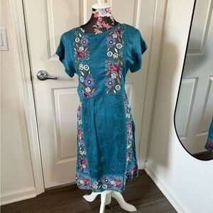 Sundance Floral Embroidered Teal Dress